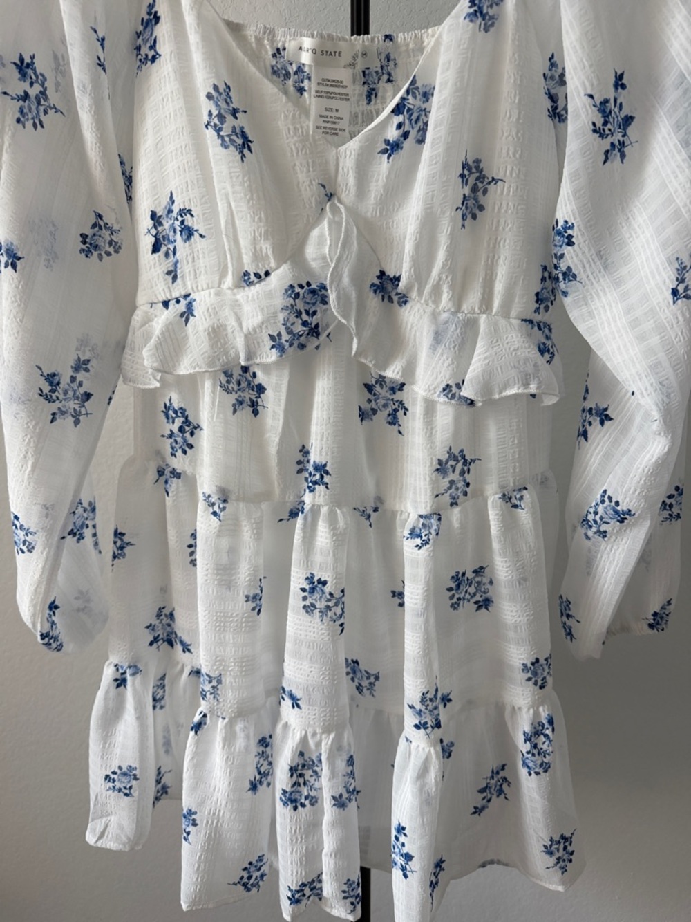 Altar'd State White Mini Dress with Blue Floral Accents - Picture 3 of 5